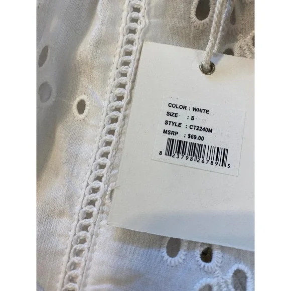 Jennifer & Grace White Eyelet Lace Flutter Sleeve Button Back Blouse Small - Picture 4 of 8